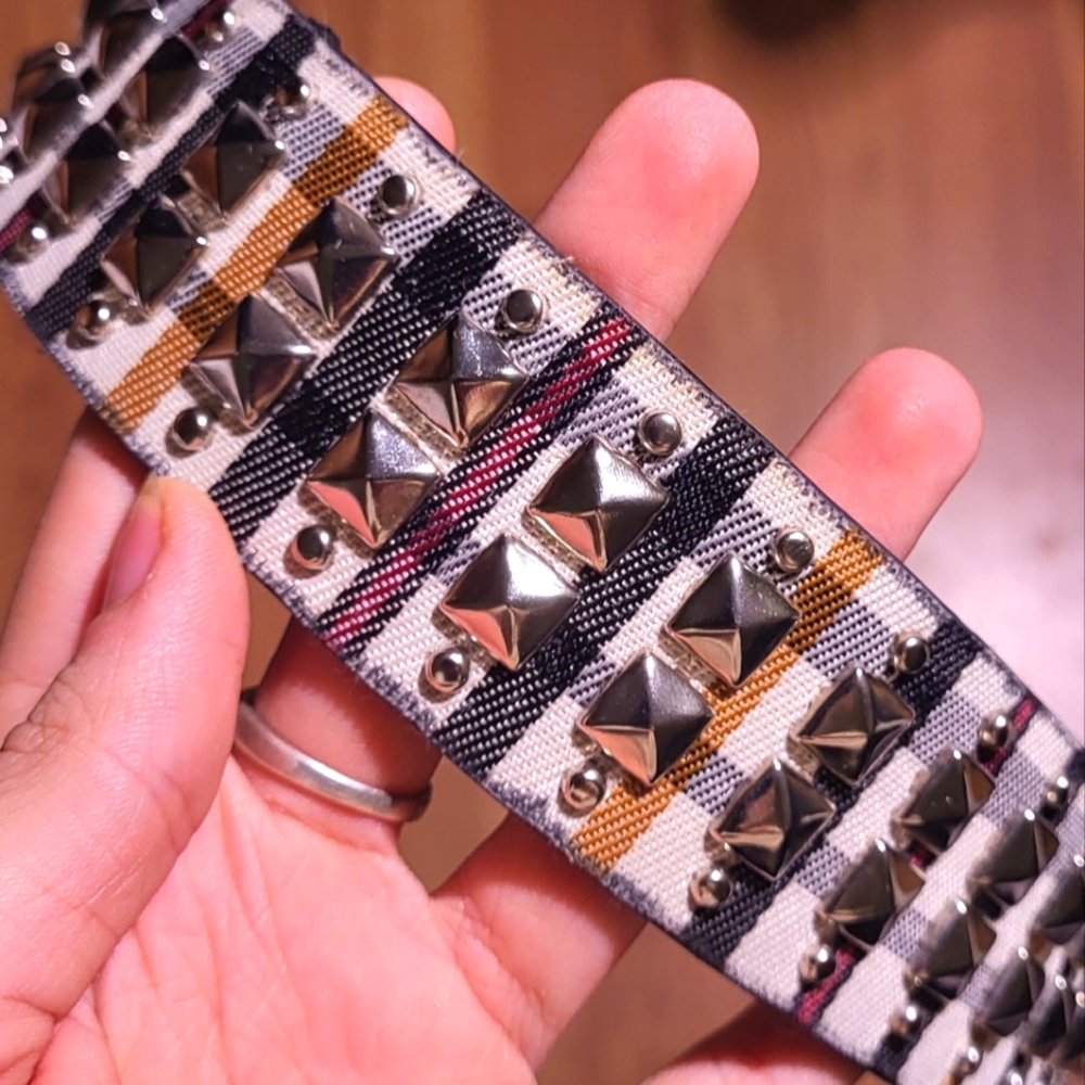 Studded Tartan Print Belt M/OS